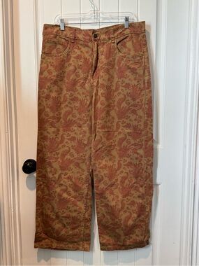 Zara Women's Wide Leg Jeans in Rust Paisley on Tan